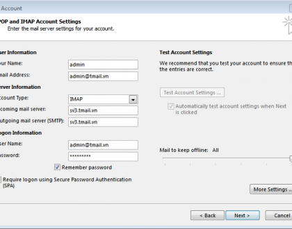 HƯỚNG DẪN CẤU HÌNH EMAIL SERVER TRÊN OUTLOOK